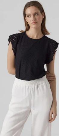Vero Moda Rundhalsshirt VMTASSA SL FRILL TOP NOOS