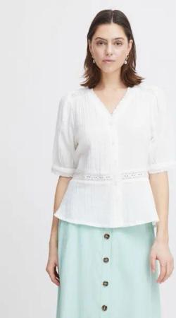 Atelier Rêve Kurzarmbluse IRCAMILO SH2 modische Bluse mit Lochstrick-Bordüren