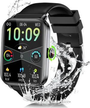 walkbee Smartwatch,Fitness Tracker Uhr für Damen Herren mit Telefonfunktion Smartwatch (Quadratischer 1,83''-Voll-Touch-Farbdisplay Zoll) mit drehbarer Knopf,einfache Bedienung,mit Herzfrequenz,Blutsauerstoff, Schrittzähler, Atemtraining, Musiksteuerung u