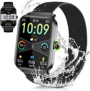 walkbee Smartwatch,Fitness Tracker Uhr für Damen Herren mit Telefonfunktion Smartwatch (Quadratischer 1,83''-Voll-Touch-Farbdisplay Zoll) mit drehbarer Knopf,einfache Bedienung,mit Herzfrequenz,Blutsauerstoff, Schrittzähler, Atemtraining, Musiksteuerung u