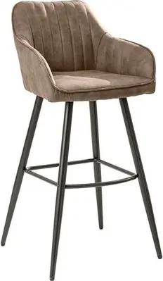 Licht-Erlebnisse Barhocker RITA, mit Lehne Stoff Metall Taupe Schwarz mit Fußablage Hocker Tresen Bar
