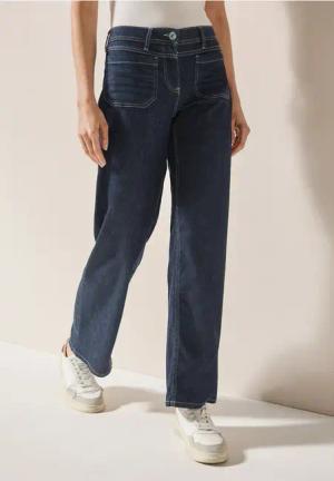 Cecil Damen Wide Leg Rinsed Jeans in Blau, Gr: 30
