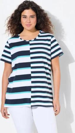 Ulla Popken T-Shirt T-Shirt Streifenmix Relaxed Rundhals Halbarm