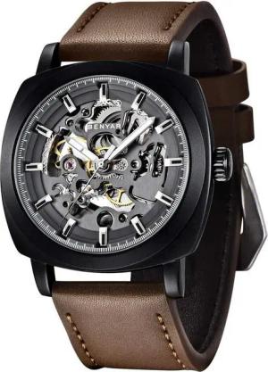 BY BENYAR Elegantes Geschenk für männer Automatik Mechanische Watch, mit Goldene Bewegung Skeleton Dial Wasser- und Kratzfest