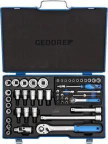 Gedore Steckschlüsselsatz, Set 50-teilig, 1/4 + 1/2 Zoll, Werkzeug, Nüsse Knarre Bits, für KFZ, 19 V20 U10, Blau
