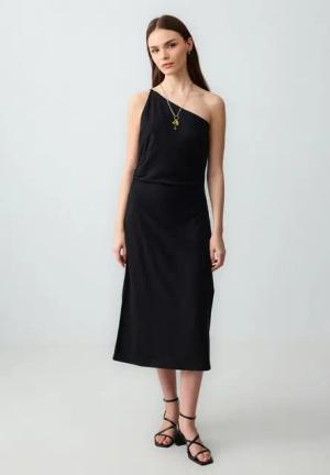 Jimmy Key Minikleid Schwarzes gewebtes Kleid mit schmaler Passform