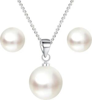 LÖB Ohrring und Ketten Set 925 Silber Halskette Ohrstecker Set Tropfen Perlen Anhänger Schmuckset (Geschenke für Mutter Mama Oma Frauen Beste Freundin Damen zum Geburtstag Muttertag Muttertagsgeschenk, Inkl. Schmuckbox), Perlenohrringe Kette Brautschmuck