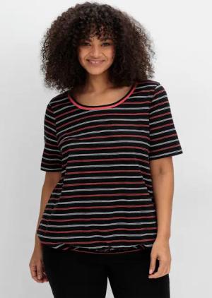 Sheego Gestreiftes Shirt mit Gummizugbund, schwarz gestreift, Gr.40/42
