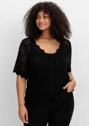 Sheego Ajour-Strickjacke mit kurzem Arm, schwarz, Gr.48/50