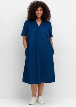Sheego Kleid mit Polokragen, in Längsstruktur, blaubeere, Gr.44