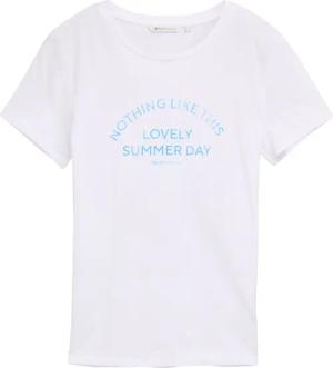 TOM TAILOR DENIM Damen T-Shirt mit Print, weiß, Uni, Gr. M