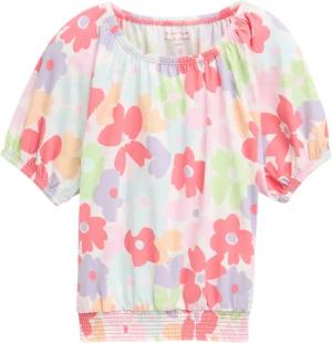 TOM TAILOR Mädchen Cropped T-Shirt mit Puffärmeln, weiß, Geblümt, Gr. 92/98