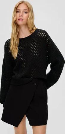 QS Strickpullover Strickpullover mit Lochmuster Logo