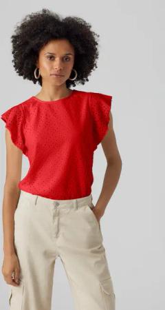Vero Moda Rundhalsshirt "VMTASSA SL FRILL TOP NOOS"