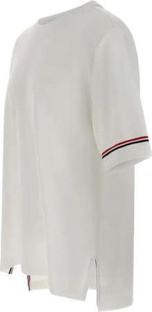 Thom Browne - Wide Cotton Crew-Neck T-Shirt With Contrasting Str - Größe M - weiß
