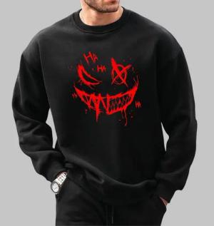 RMK Rundhalspullover Herren Pullover Langarmshirt Sweatshirt Pulli Smile Smiley Oversize Rundhals-Ausschnitt