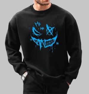 RMK Rundhalspullover Herren Pullover Langarmshirt Sweatshirt Pulli Smile Smiley Oversize Rundhals-Ausschnitt