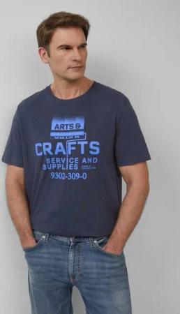 s.Oliver Kurzarmshirt Baumwoll-T-Shirt mit Frontprint und Flammgarnstruktur