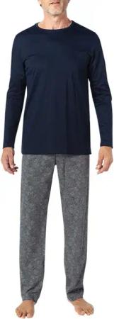 Novila Herren Pyjama blau Jersey-Baumwolle Gemustert