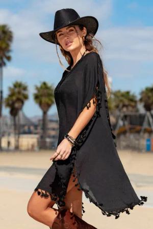 Schwarzes Mini-Strick-Strandkleid