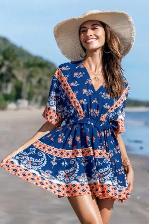 Boho Minikleid mit Taillenband