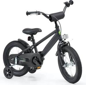 Bachtenkirch Kinderfahrrad 12 Zoll Matt Schwarz Fahrrad ab 3 Jahre, Rücktrittbremse, V-Brake, Stützräder, Ständer