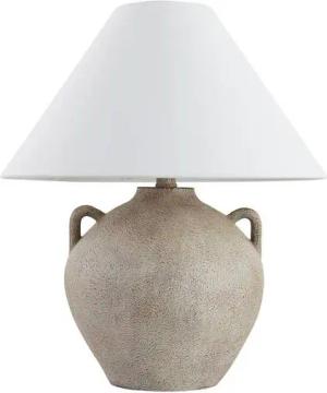 HOME DELUXE Tischleuchte RITA in Steinoptik, Weißer Stoffschirm, Wohnzimmerlampe, Dekolampe, Scandi
