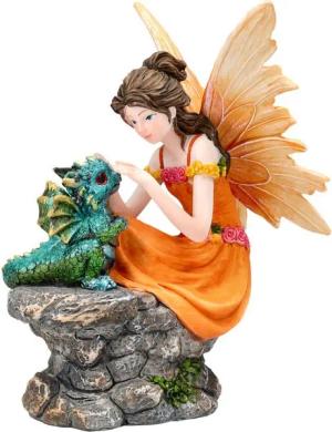 Figuren Shop GmbH Fantasy-Figur Elfen Statue – Dekofigur Elfe mit Drachenbaby Fantasy 18,5 cm Fee Deko