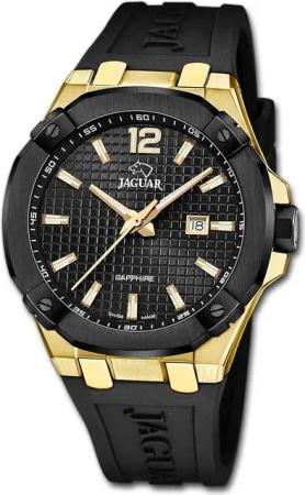 JAGUAR Quarzuhr Jaguar Herren Uhr Silikonarmband, (Analoguhr), Herrenuhr Silikonarmband schwarz, rundes Gehäuse, groß (ca. 44mm)