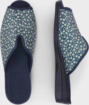 Pantoletten - marine / geblümt - Gr. 36 von Goldner Fashion