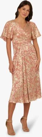 Adrianna Papell Cocktailkleid Foil Leaf Draped Midi Dress Abend, Anlass, Hochzeit, Party