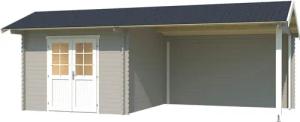 LASITA MAJA Gartenhaus "New York", (Set), Blochbohlenhaus 34mm, Fundamentmass 3000x3000+3800, Lichtgrau