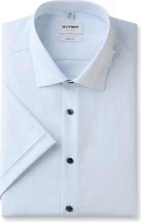 OLYMP Level Five, Business Hemd, body fit, Blau, Streifen, Kurzarm, Kent, 38