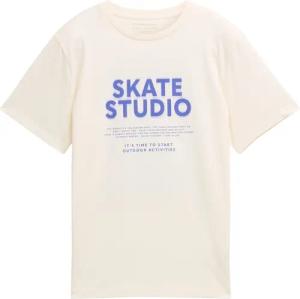 TOM TAILOR Jungen T-Shirt mit Print, weiß, Uni, Gr. 164