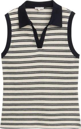 TOM TAILOR Damen Stricktop mit Polokragen, schwarz, Gestreift, Gr. XXXL