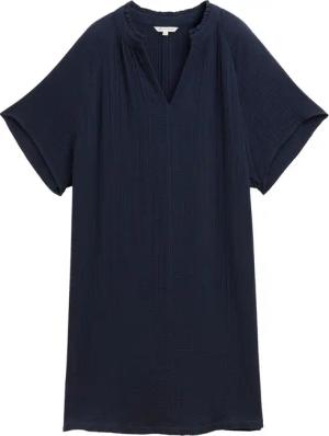 TOM TAILOR Damen Musselin Kleid aus Baumwolle, blau, Uni, Gr. 44