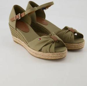 Tommy Hilfiger Schuhe - Basic Open Toe Mid Wedge Textil (Grün, Gr. 39)