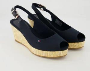 Tommy Hilfiger Schuhe - Iconic Elba Sling Back Leder und Textil (Blau, Gr. 39)