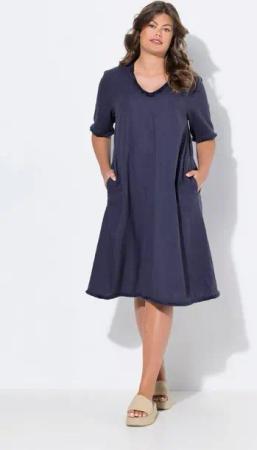 Laurasøn Jerseykleid Leinenkleid V-Ausschnitt 1/2 Arm