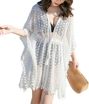 RWEUOQ Strandkleid Damen Bademode Strickjacke, Sieben Ärmel Bikini Bademode (1-tlg., Lässig, Locker, Leicht, Bademode, Wraps, Overalls) Quaste Front Placket, Boho Bademode