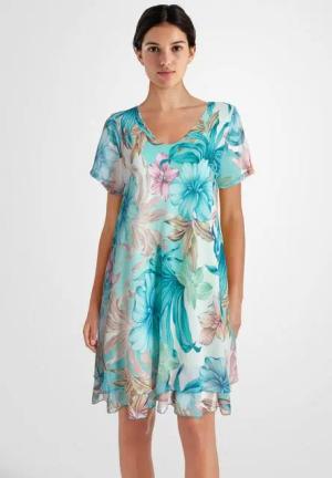 PEKIVESSA Sommerkleid Geblümtes Georgette-Kleid mit Volants