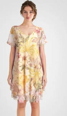 PEKIVESSA Sommerkleid Geblümtes Georgette-Kleid mit Volants