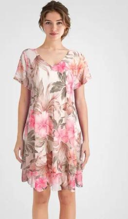 PEKIVESSA Sommerkleid Geblümtes Georgette-Kleid mit Volants