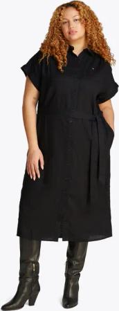 Tommy Hilfiger Curve Midikleid "CRV ESS LI BELTED S/S MIDI DRESS", in Großen Größen, mit Gürtel, Logostickerei