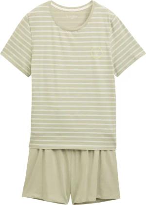 TOM TAILOR Damen Pyjama-Set mit Streifenmuster, grün, Gestreift, Gr. 3XL/46