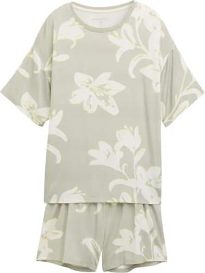 TOM TAILOR Damen Pyjama-Set mit Allover-Print, grün, Geblümt, Gr. S/36
