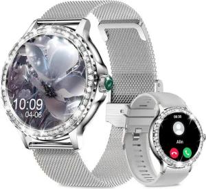 BRAIDOL Smartwatch, Fitness Tracker Uhr für Damen mit Anruffunktion Smartwatch (3.3 cm/1,3" HD Full FarbbildschirmTouch Zoll) Diamant Damen Stahl Smartwatch,2 Austauschbare Armbänder, IP68 Wasserdicht Fitness Tracker Smart Watch, Frauengesundheit,Blutsaue