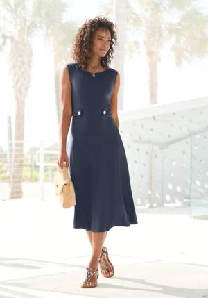 LASCANA Midikleid, mit dekorativen Riegeln und goldenen Zierknöpfen, bügelfrei