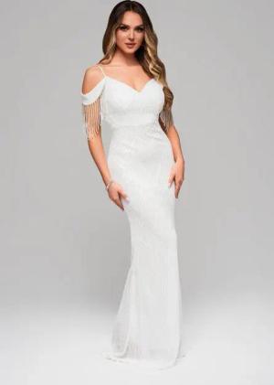 OMBRE Abendkleid Elegantes Abendkleid mit Perlenfransen