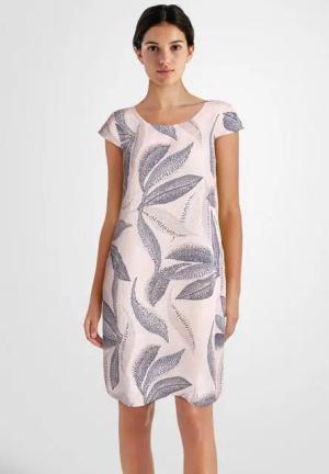 PEKIVESSA Sommerkleid Leinenkleid knielang kurzarm mit Blattmuster